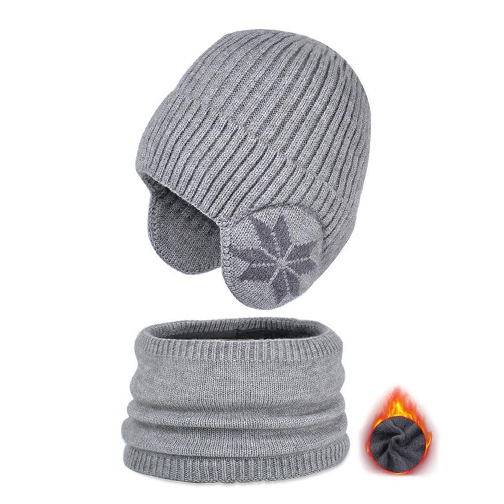 

2Pcs/Set Warm Children Hat Scarf Set Ear Protection Beanie Hat Scarf Ear Protection Cap Boys Girls светло-серый