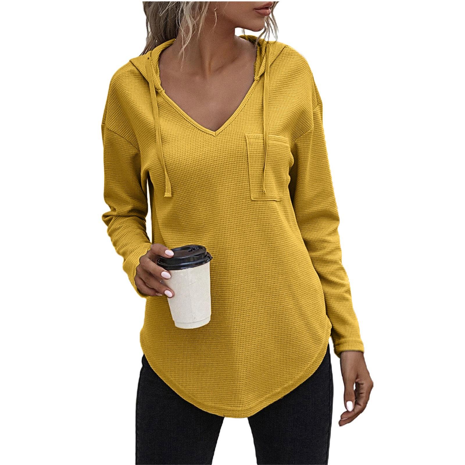 

Women s Sweatshirt Casual Long Sleeve Color V-Neck Top Sports Pullover With Pockets XL жовтий