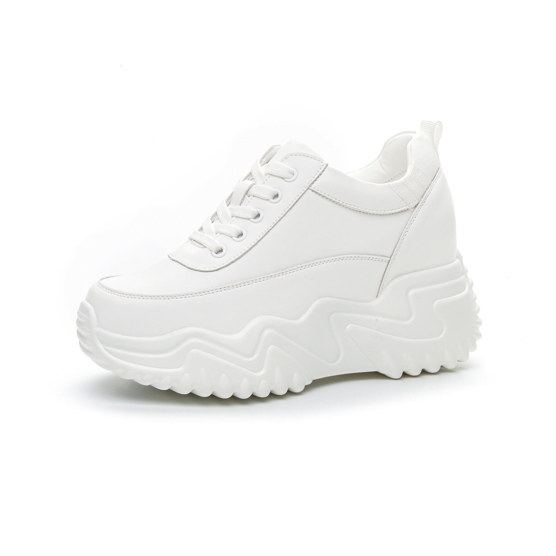 

8CM Microfiber Leather Summer High Brand Black White Color Comfy Spring Autumn Platform Vulcanize Women Chunky Sneakers Shoes 34 білий