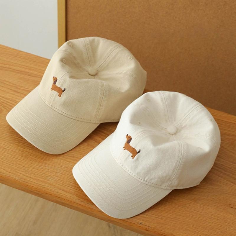 Breathable Cotton Blend Embroidered Puppy Design Adjustable Unisex Baseball Hat Multiple Colors