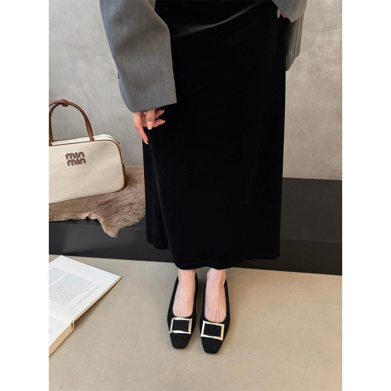 ! Temperament quadratische Schnalle dicker Absatz flauschige Einzel-Schuhe Fee Pendeln Plüschabsätze