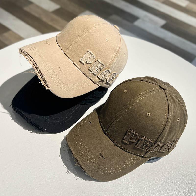 Peaked Caps, Men'S And Women'S Personalized Side Labels, Letters, Hard Top Baseball Caps, Trendy Brand Retro Holes