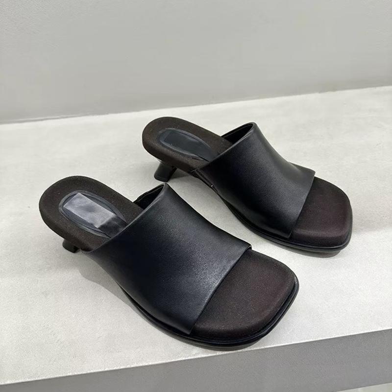 Fashion SUOJIALUN 2025 Summer New Brand Women Slipper Fashion Square Toe Slip On Ladies Elegant Slides Square Med Heel Casual Sandal Sho