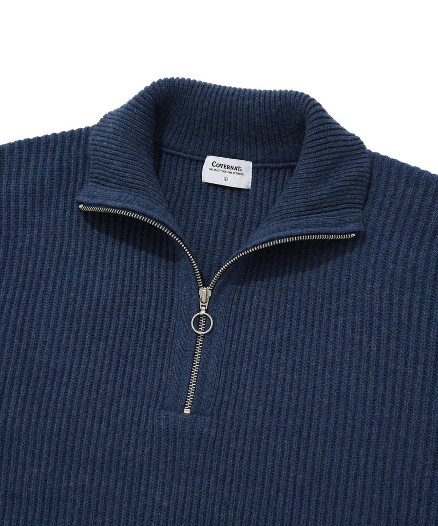 COVERNAT Lambswool Half Zip Knit Navy