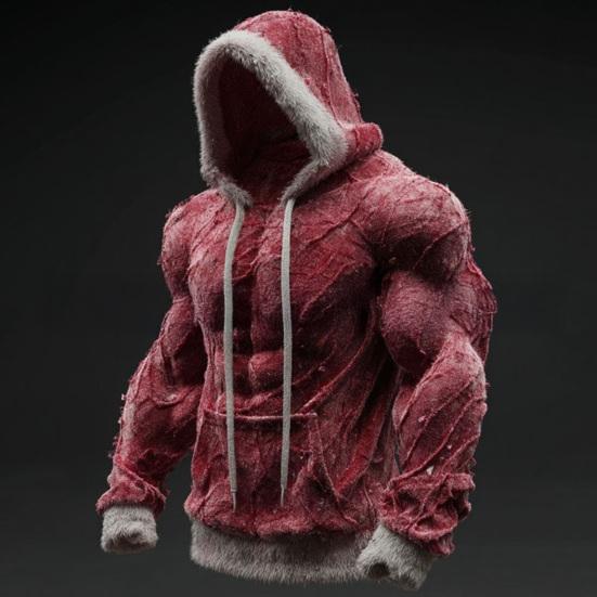 Męska bluza z kapturem na mięśnie Realistyczny nadruk 3D Bluza wciągana Mięśniowa Ciepła Puszysta Bluza z kapturem na imprezę Ubrania uliczne