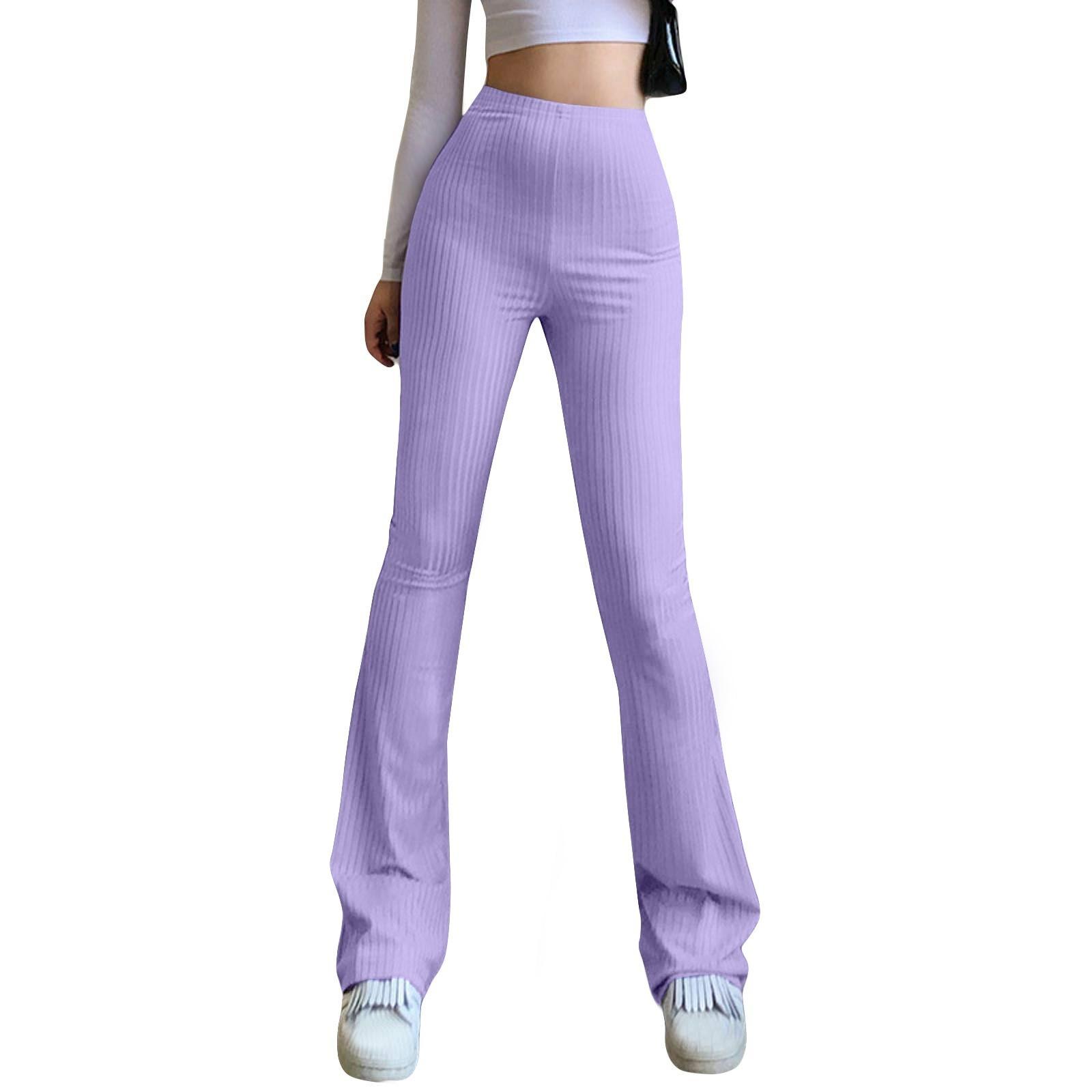 

Однотонные обтягивающие брюки-клеш с высокой талией, женские повседневные брюки с эластичной резинкой XL фиолетовый