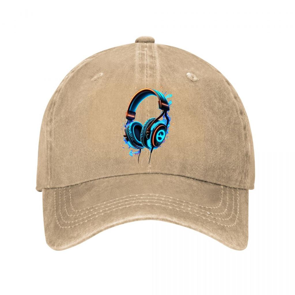 Neon Glow Gaming Headphones Music Audio Illustration Washed Baseball Cap Outdoor For Womens Unisex FeUnisex