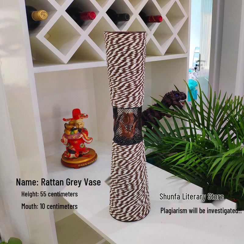 Nordic Large Resin Rattan Vase for Dried Flowers - Ceramic Look, Iron Art Floor Decoration.