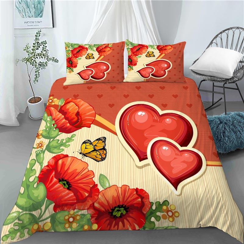 3D Red Poppy Duvet Cover King Queen Size Beautiful Flower Polyester Quilt Cover with Pillowcases Kids Adults Home Bedroom Decor