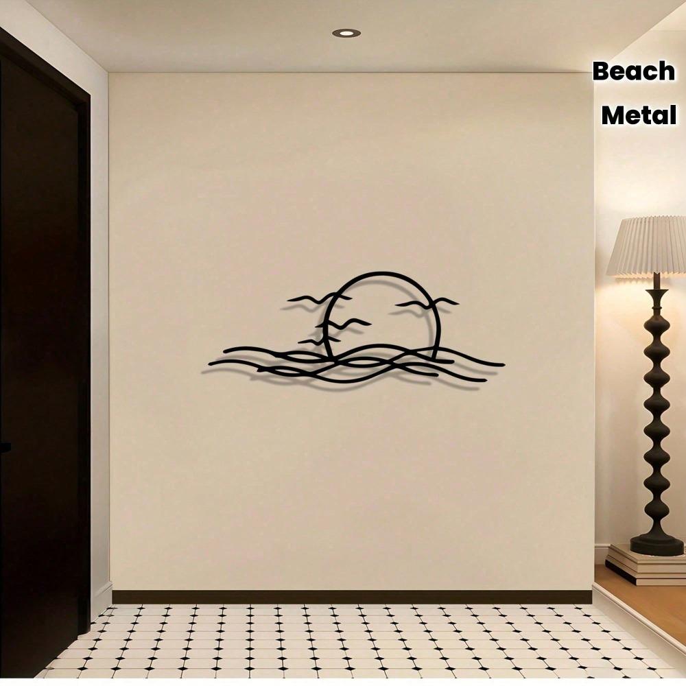 Vintage Iron Wall Art Coastal Ocean Waves Moon Seagulls Beach Home Decor Living Room Modern Rustproof