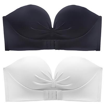 Strapless Bra Beautiful Triple Seamless Highly Elastic Inner Plus 3cm Bust Lift Black and White [Angel's Closet] [No Slippage, Breasts, Non-wired Bra]