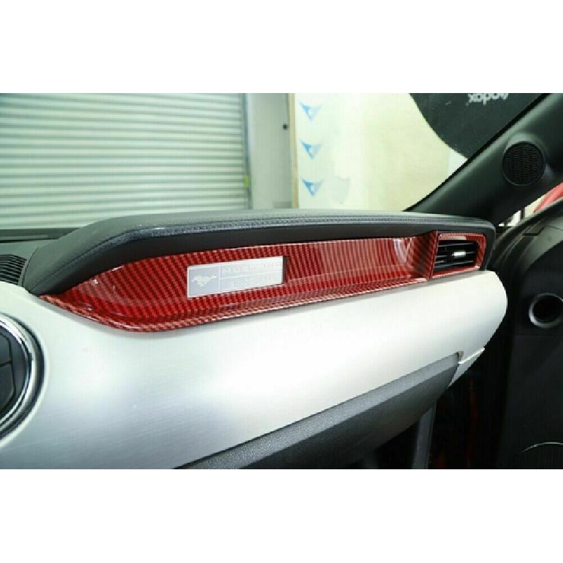Red Carbon Fiber Inner Co-pilot Dashboard Trim Decor For Ford Mustang 15+ Parts