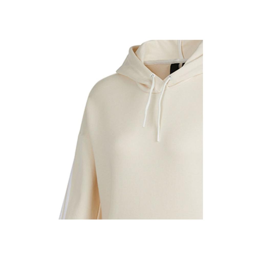 Adidas SS22 Striped Print Logo Hoodie Women Sweatshirt Beige HC1636