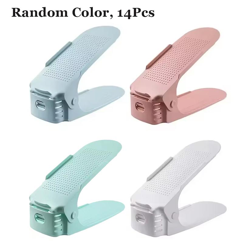 6/10/14Pcs Adjustable Double Deck Shoe Stacker Rack Organizer Shoes Slots Durable Space Saver Rack Holder For Cabinet Closet Hot