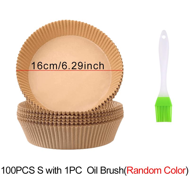 50/100 Stück Heißluftfritteuse Papierplatte mit Zufallsfarbe Ölpinsel 16cm/18cm Einweg Spezialpapierplattenunterlage Küchenhelfer Set ZYF