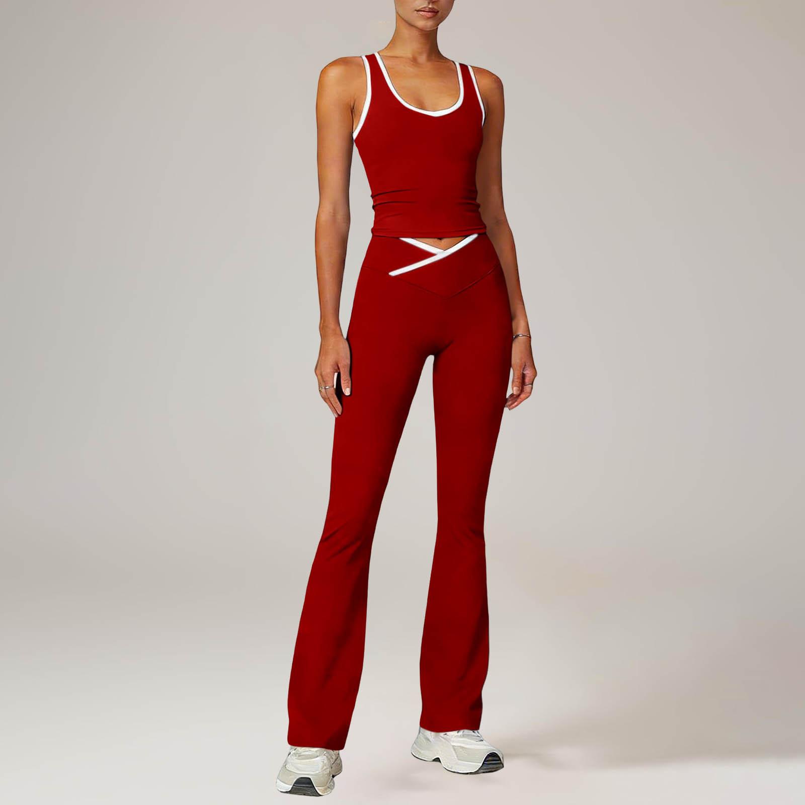 

Women’s Two Piece Tank Top and Flared Leggings Set with Contrast Trim for Casual and Active Wear Outfits XXL красный