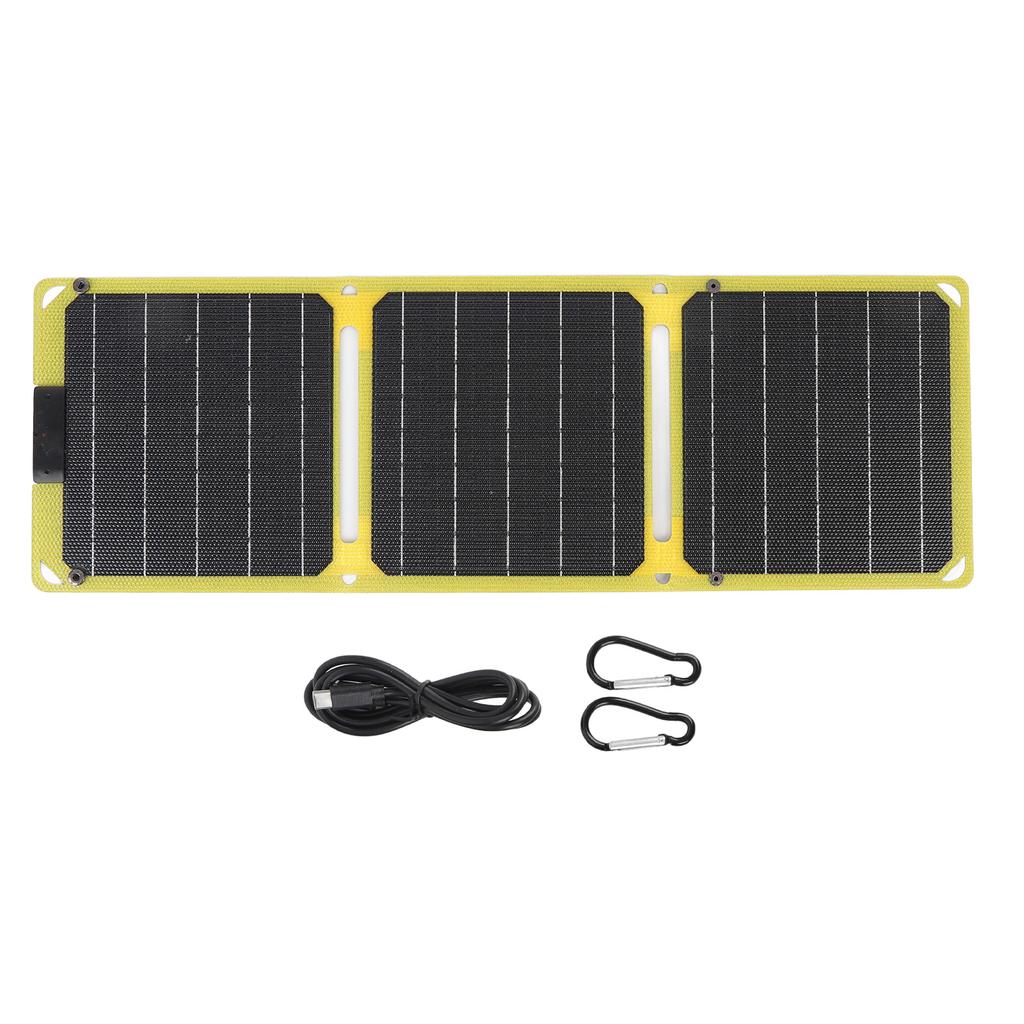 Foldable Solar Panel 30W Monocrystalline 3 Fold ETFE Ultra Thin Portable Solar Charger with 2 TYPE C Output for Phone Computer Fluorescent Yellow