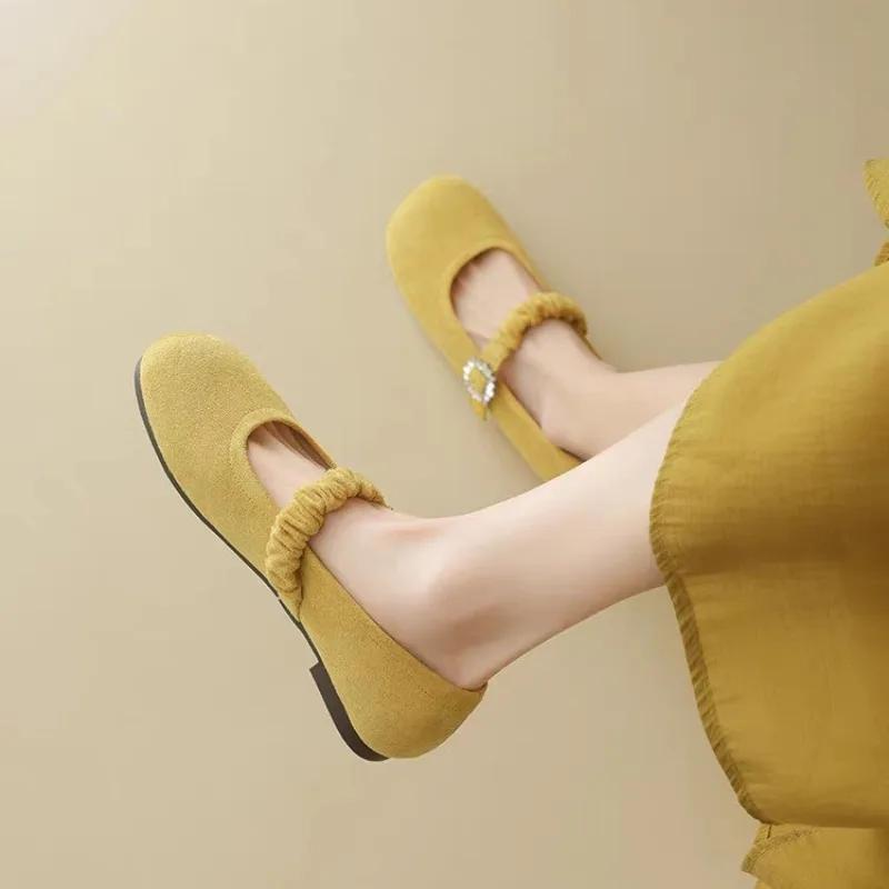 Fashion Soft Sole Shallow Mouth Mary Jane Women's Shoes 2025 New Summer Versatile Yellow Light Soft Sole Single Shoes