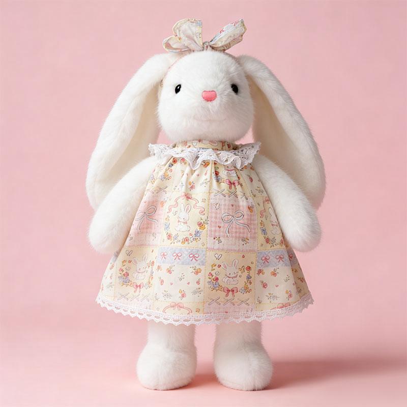 Schattige Driekleurige Rok Konijn Pluche Speelgoed Knuffelpop Schattig Gekleed Konijn Voor Kamerdecoratie Collectie Verjaardagscadeau 25cm white