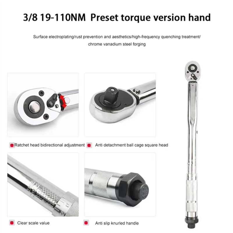 A25F-19-110N.M Precise Torque Wrench Reversible Ratchet Key 3/8Inch Adjustable Square Drive Spanner Precise Preset Car Repair