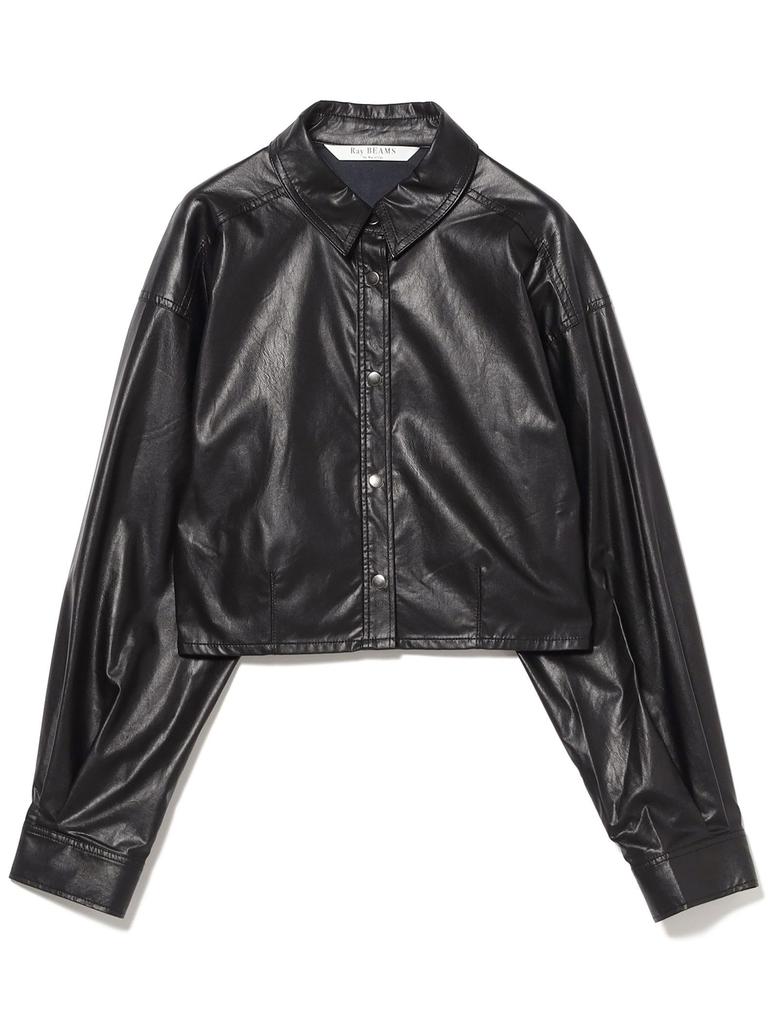 Ray Beams Damen Kunstleder Cropped Hemd, Schwarz, Einheitsgröße, L/S Hemd/Bluse