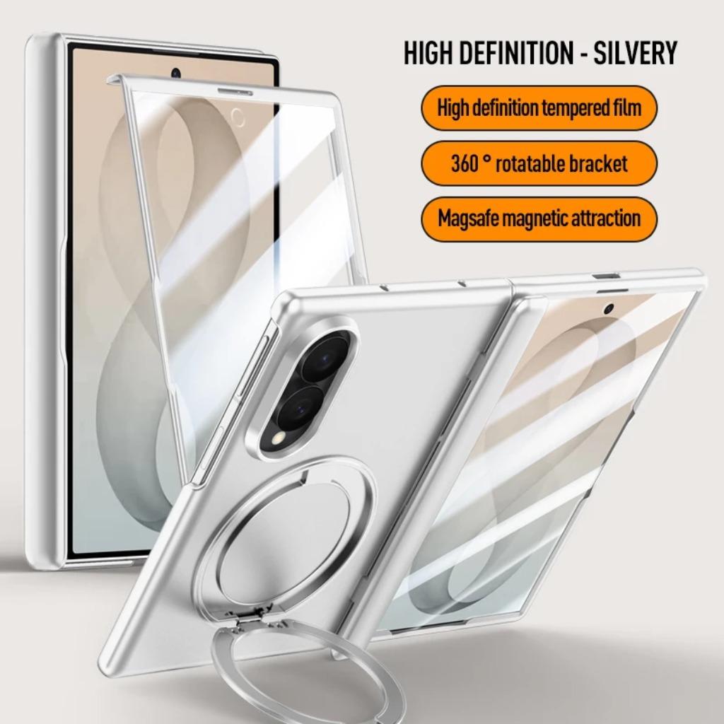 For Samsung Galaxy Z Fold 8 Fold8 Ultra Phone Case Matte 360 Rotating Bracket Magnetic Wireless Charging Hinge W/ Tempered Film