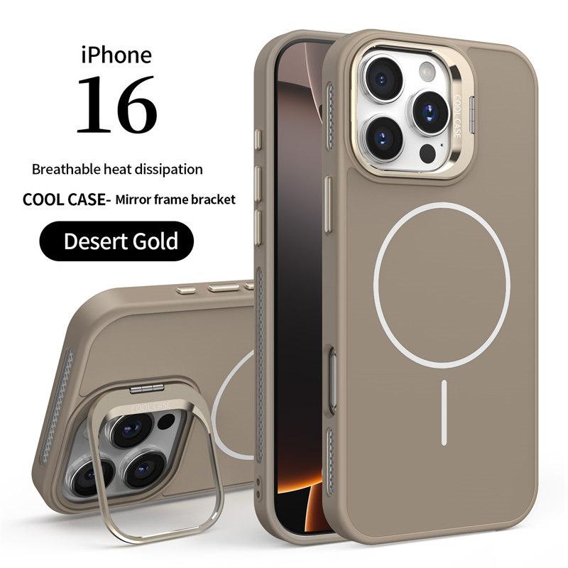 Luxury Liquid Lens Stand Cooling Magnetic Case for iPhone 16 Pro Max 16 Plus 15 14 13 12 Pro 11 All-inclusive Fall Protection Cover