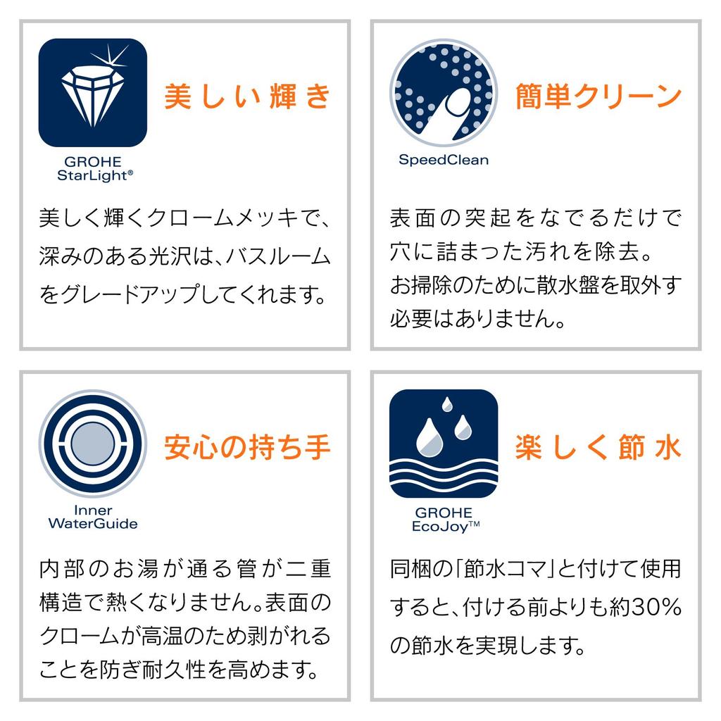 Gaona Yatamon Curtis Shower Head and Hose Set by Grohe Stop Massage (with Function, 4-Level Switching, Function, 1.6m Hose) GA-FH008