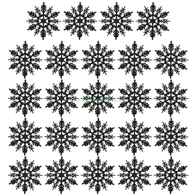 24TE Christmas Snowflake Pendant 24pcs/set Glitter Plastic Hanging Pendant Ornament for Xmas Tree Window Wall Decoration