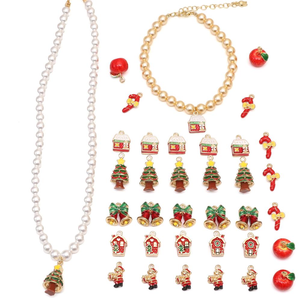 Christmas Series Pendant Alloy Mini Hand-Painted Snowman Apple Charms For DIY Handmade Necklaces Jewelry Making