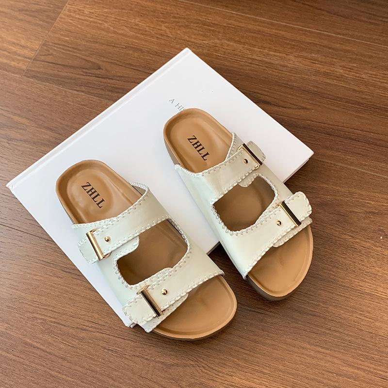 

Leather platform shoes fashion casual breathable shoes cool slippers fattened widened women s shoes 45 абрикосовий
