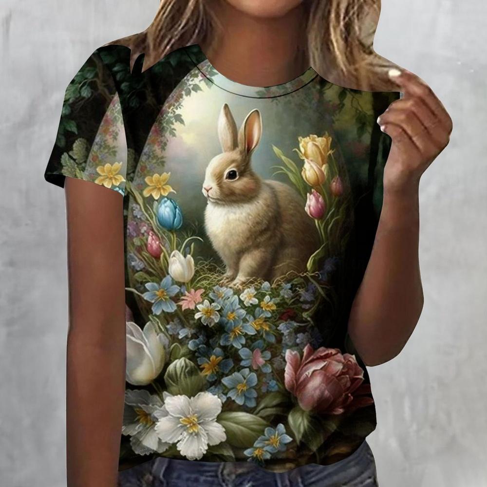 Women Cat Print Design Harajuku Casual Short Sleeved Top Fashionable Trend