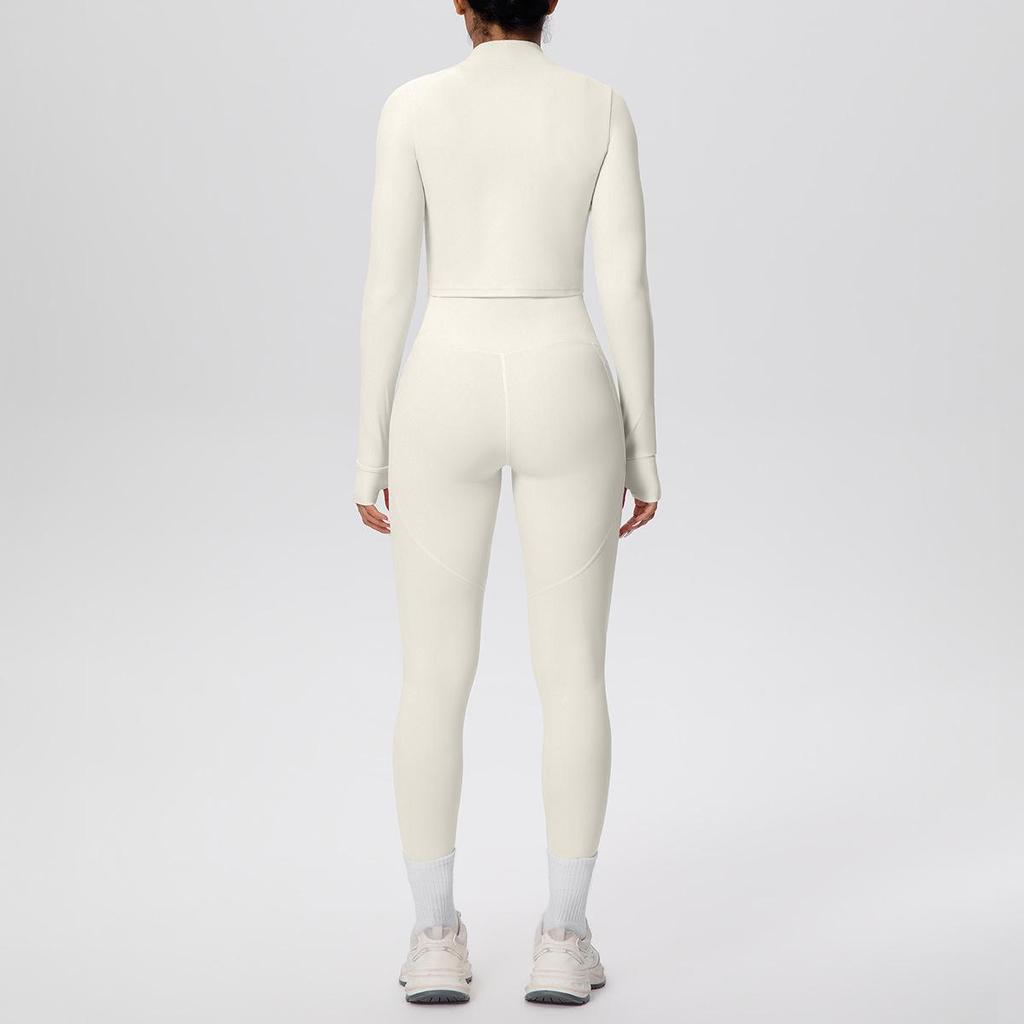 Zipper Crop Top Jacket & High-Waist Butt-Lifting Pocketed Pants Sports Set - Perfect for Yoga, Running, & Casual Fitness.