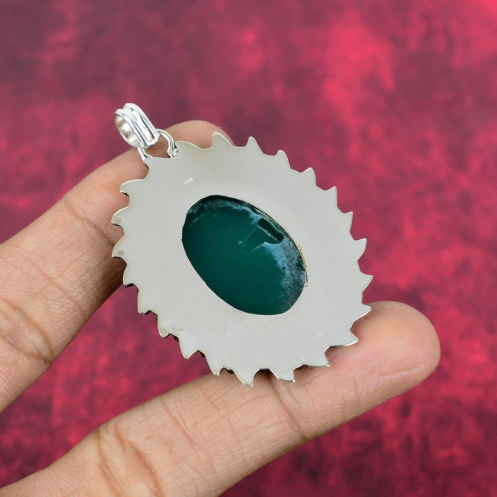 Green Onyx Pendant Handmade Gemstone Jewelry, 925 Solid Sterling Silver Pendant Unique Design Jewelry