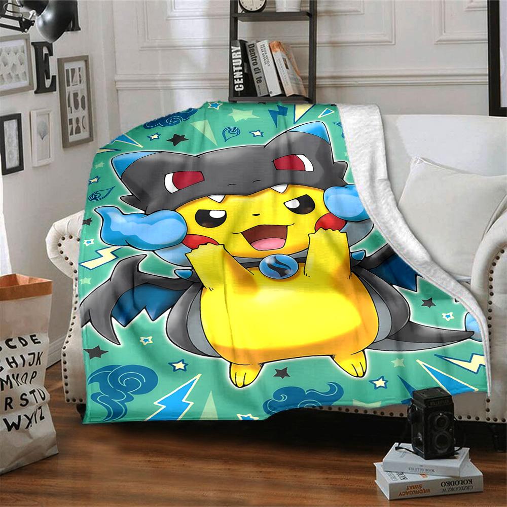 1pc Pikachu Pokémon Soft & Warm Flannel Blanket, Multi-Purpose Throw Blanket for Couch, Sofa, Office, Bed, Camping, Travel