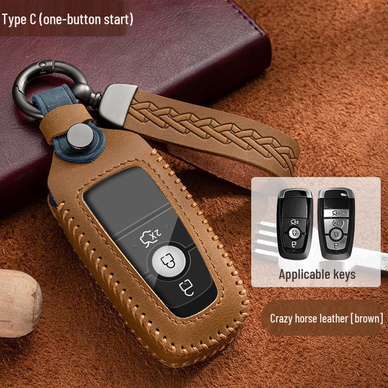 Ford Key Case for Focus, Mondeo, Kuga, Ecosport, Edge, Taurus - Genuine Leather with Buckle