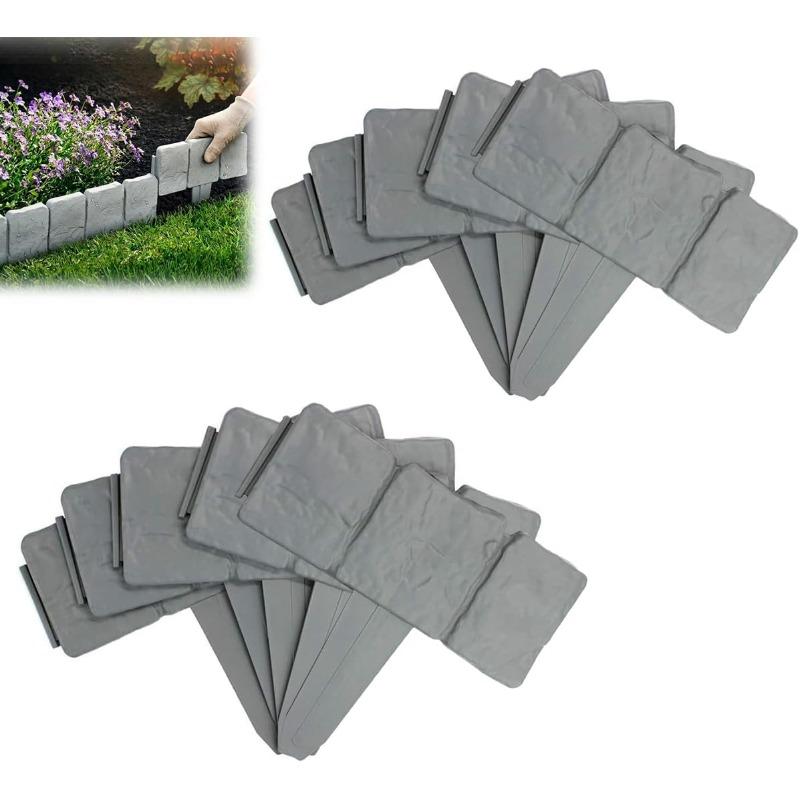 5/10 Stück Kunststoff Gartenmauer Zaun Rand Steinoptik Begrenzung, Nachahmung Stein Gartenzaun, Kunststoff Garten Steinoptik Rand Zaun,