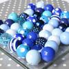 50 PCS Blue Tone 20MM Mixed Color & Style Acrylic Resin Chunky Loose Beads
