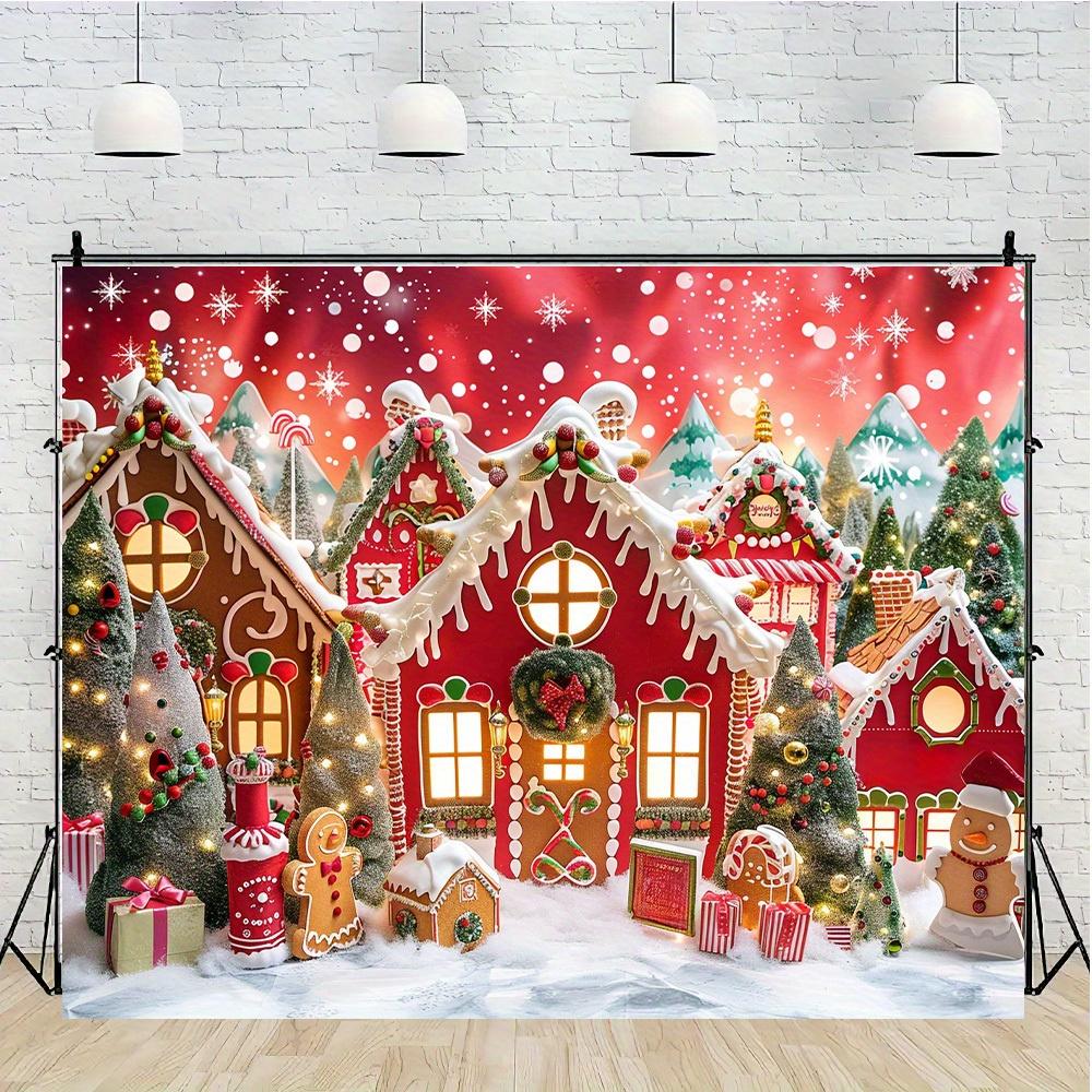 Christmas gingerbread house background photography,winter Merry Christmas tree background, Santa Claus birthday party decoration
