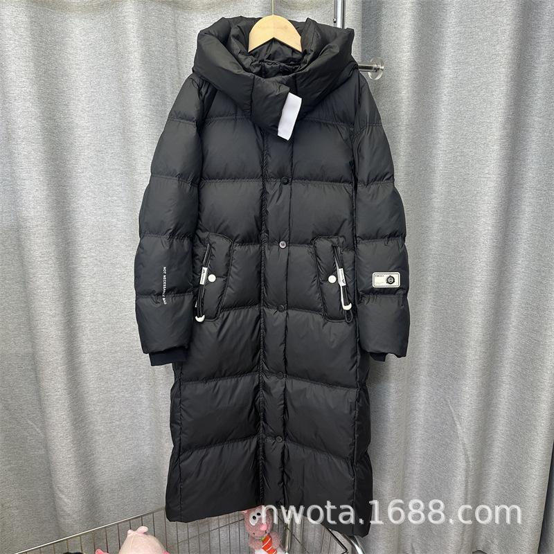 White goose down jacket women's long over the knee winter new Northeast extreme cold hooded thickened fashion coat burst