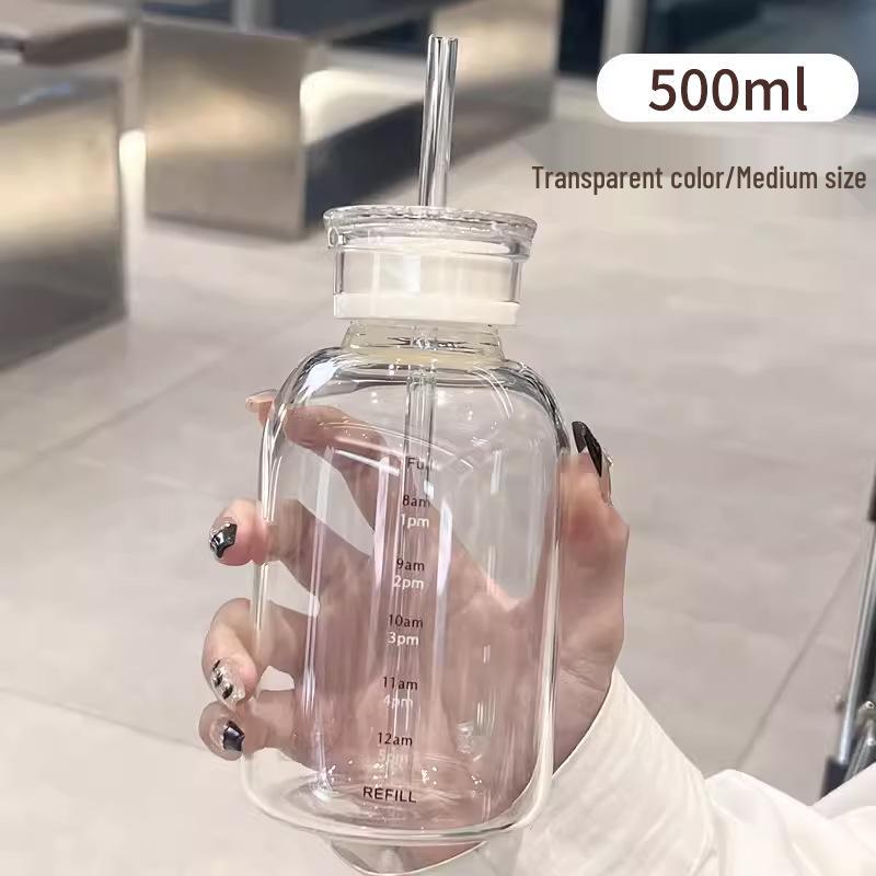 Double-Lid High Borosilicate Glass Travel Cup with Leather Sleeve