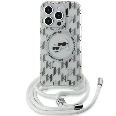 Karl Lagerfeld Klhmp15Lhckcklct Iphone15 Pro 6.1 Transparent Hardcase Iml Crossbody Monogram Karl & Choupette Head Magsafe