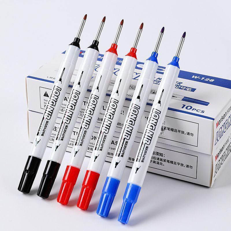 Dual-Tip Fine Marker Pen: Oil-Based, Quick-Dry, Fade-Resistant, Waterproof, Ideal for Woodworking & Plumbing.