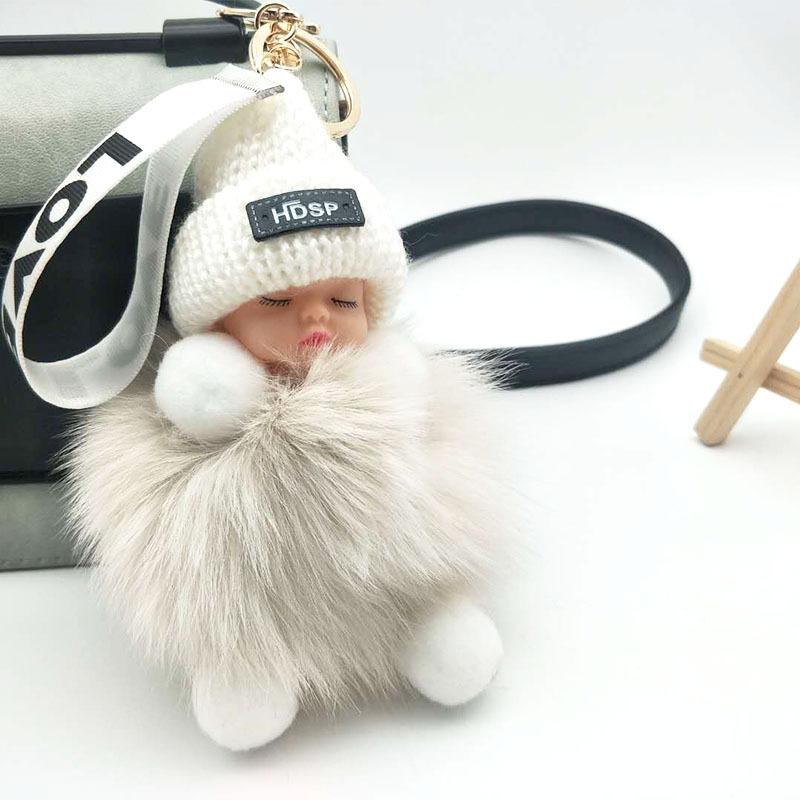 Pompom Sleeping Doll Keychain Cute Fluffy Plush Doll Keychains Women Girl Bags Keyrings Cars Key Ring Gift Charming Decoration