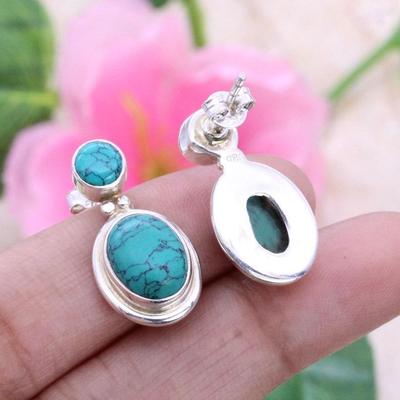 Lab Created Turquoise Gemstone Earring, Handmade Earring, Designer Earring, Gift For Her, 925 Sterling Silver Jewelry