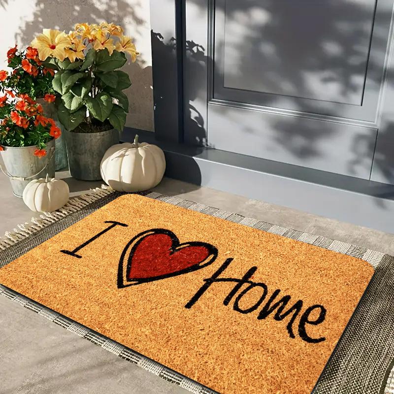 I Love Home Text Heart Pattern Doormat, Non-Slip Welcome Entryway Rug, Durable Washable Floor Mat for Living Room and Patio
