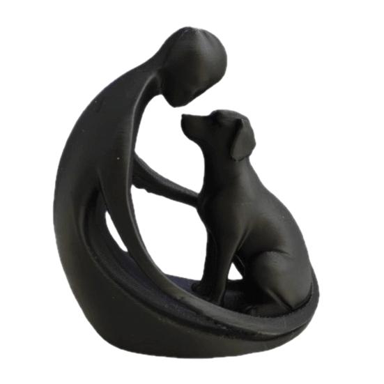 Dog And Owner Statue Ornament, Compact 3D Printed Sculpture, Nordic Minimalist Desktop Decoration for Pet Lover Home чёрный