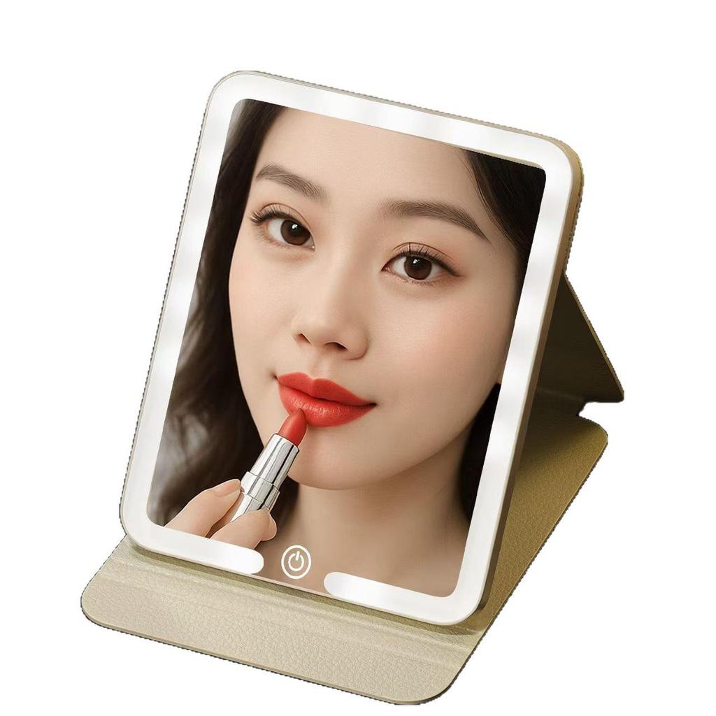 LED Folding Makeup Mirror with Comb – Compact, Lighted, and Convenient for Desktop Use