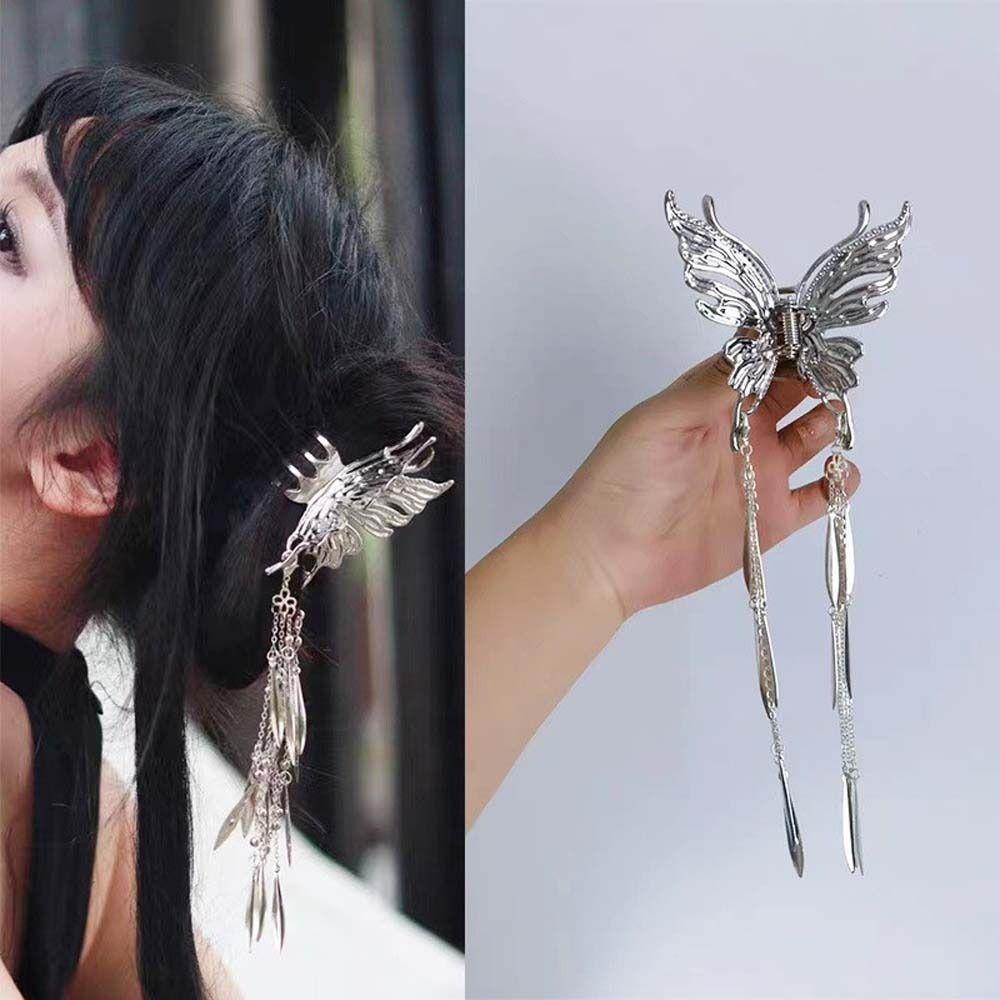 Silver Color Butterfly Tassel Hair Claw Leaf Chinese Butterfly Hairpins  Female/Children