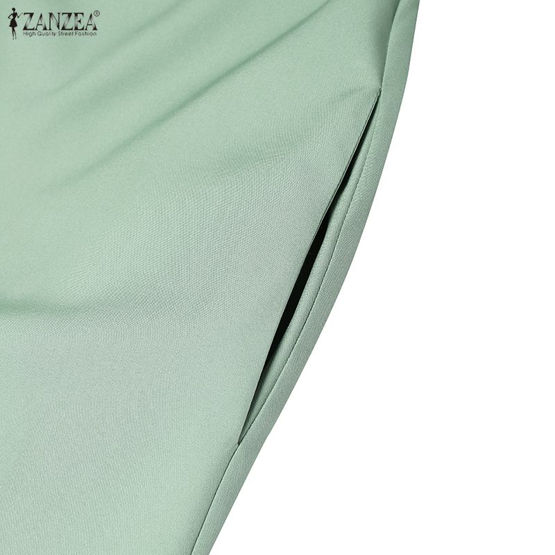 ZANZEA Women Casual V-Neck Solid Color 3/4 Sleeve Midi Dress